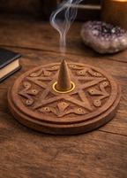 Carved Wood Pentacle Cone & Sitcks Incense Burner