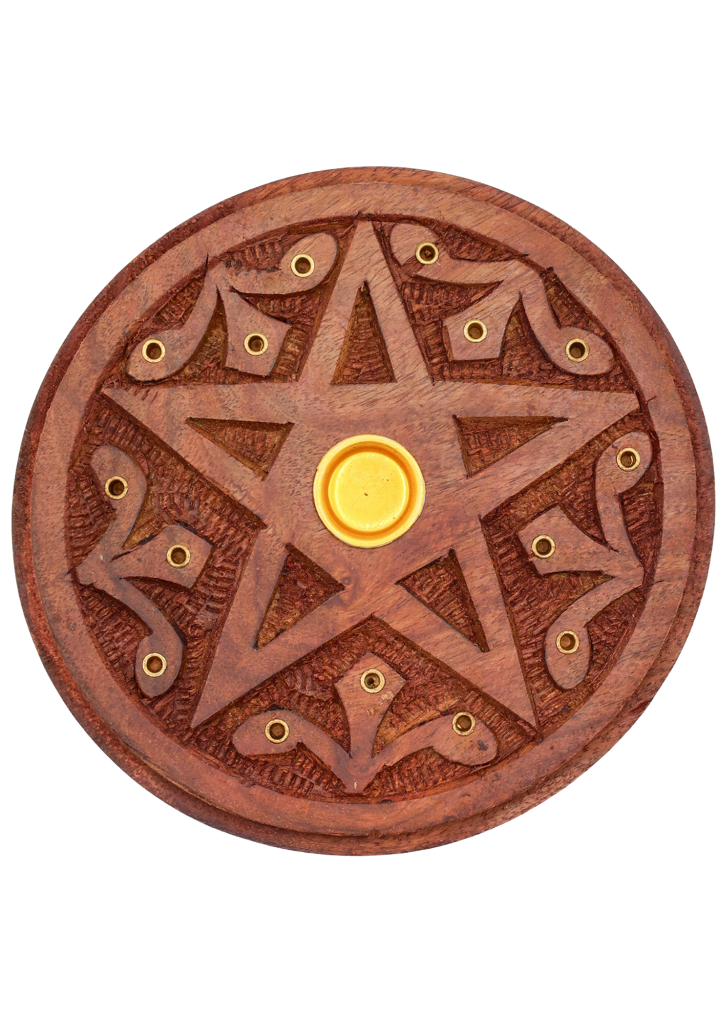 Carved Wood Pentacle Cone & Sitcks Incense Burner