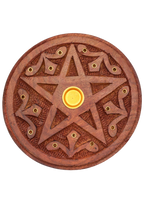 Carved Wood Pentacle Cone & Sitcks Incense Burner
