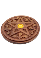 Carved Wood Pentacle Cone & Sitcks Incense Burner