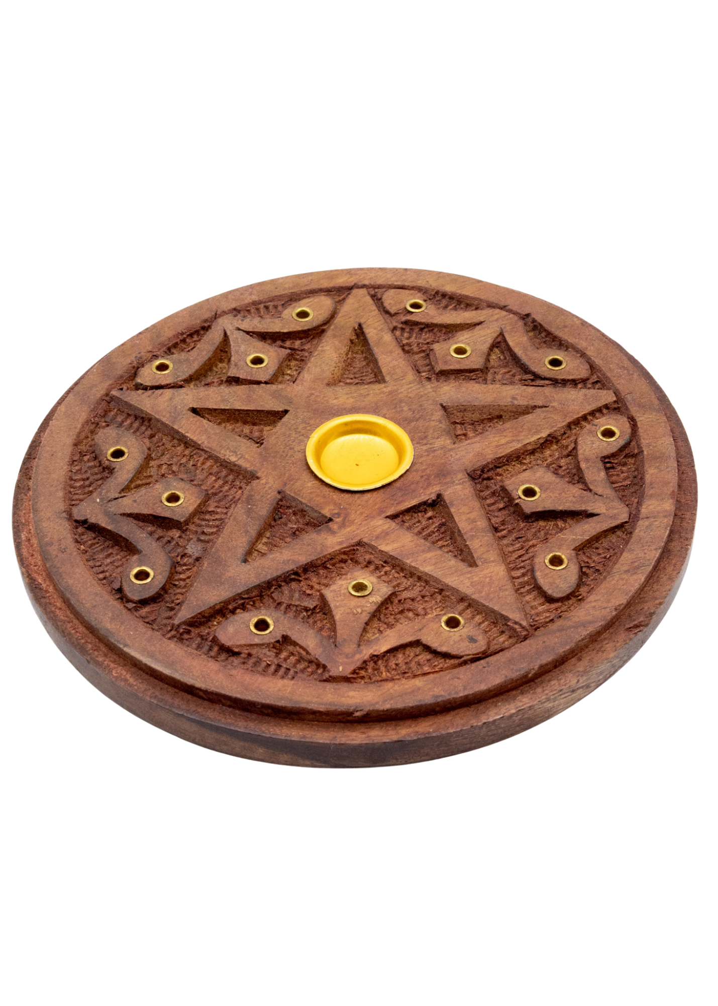 Carved Wood Pentacle Cone & Sitcks Incense Burner