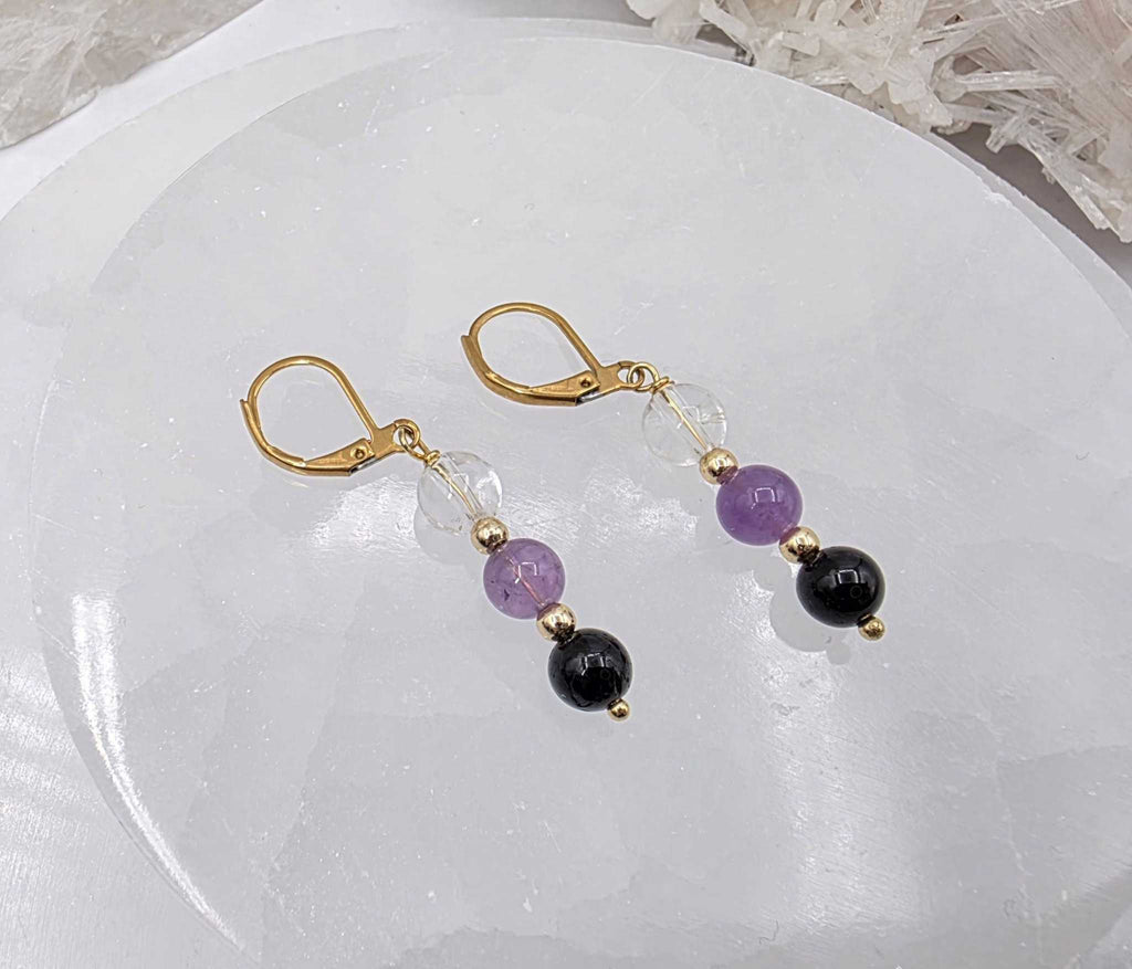 SACRED SPACE -Clear Quartz, Amethyst, Black Onyx Jewelry Set