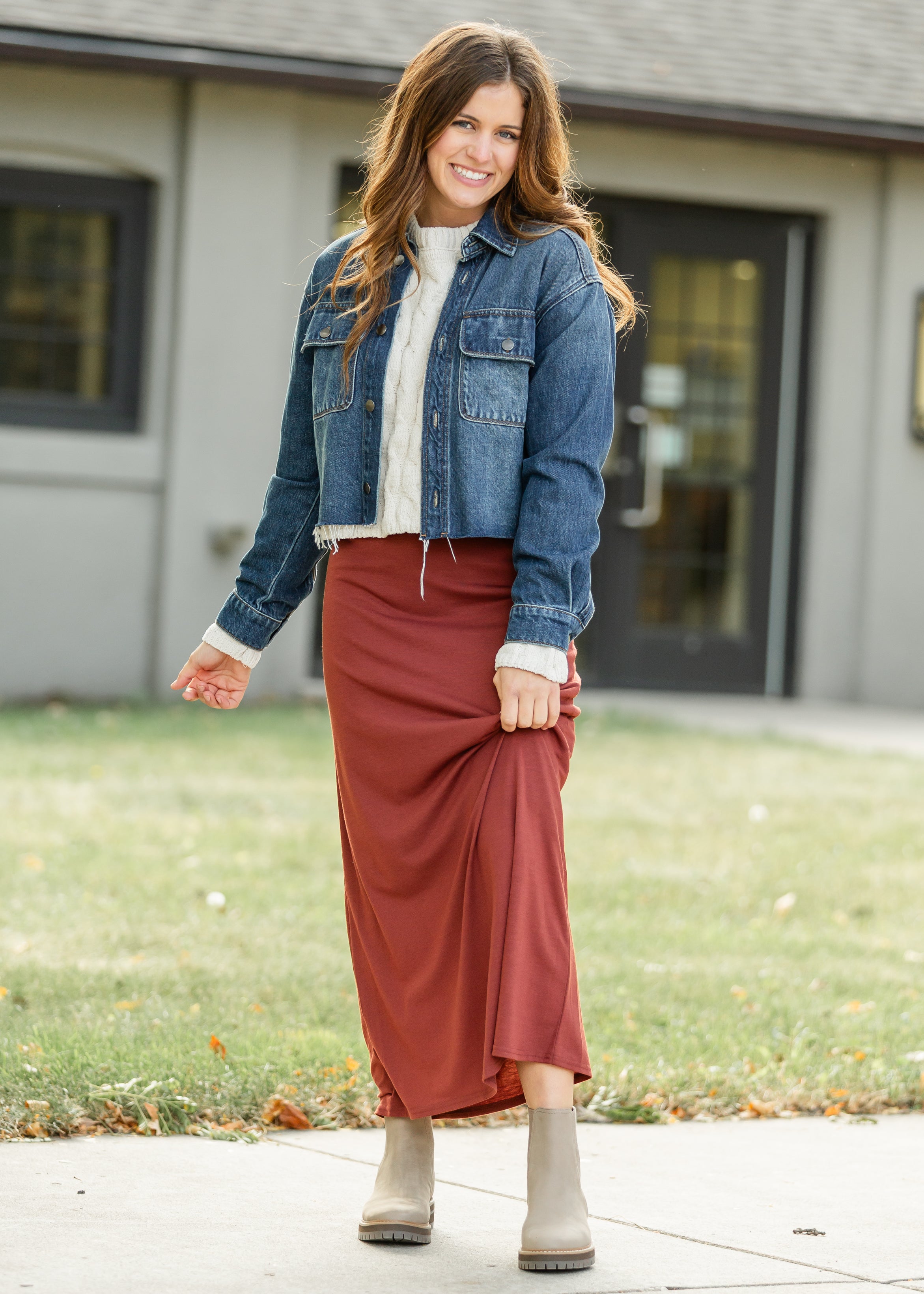 Clarise Rust Premium Knit Maxi Skirt - FINAL SALE