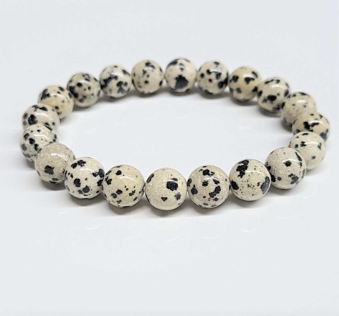 Dalmatian Jasper Round Bead Bracelet - Stone of Joy & Loyalty