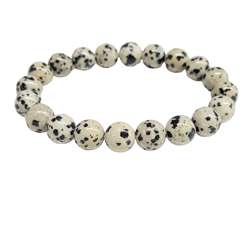 Dalmatian Jasper Round Bead Bracelet - Stone of Joy & Loyalty