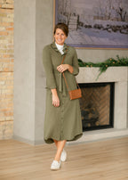 Essential Olive Long Sleeve Linen Shirt Dress - FINAL SALE