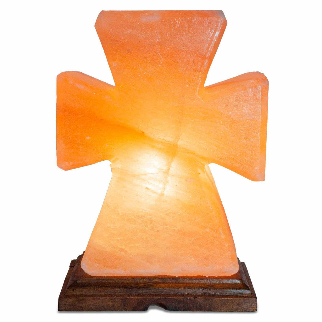 Flat Cross Shaped Salt Lamp - 9" avg. - Cord, Bulb, Dimmer