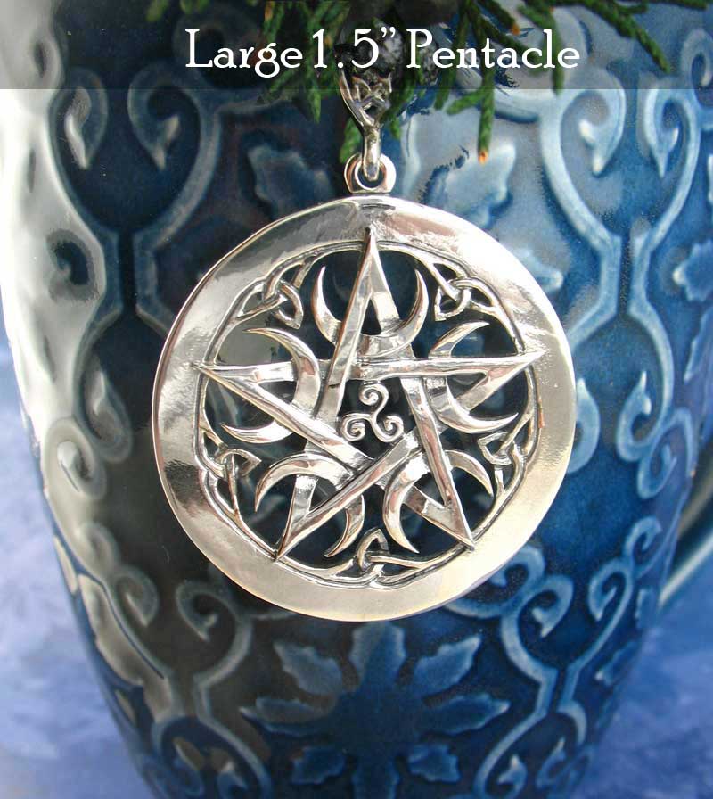 Large 1.5" Five Crescent Moons Celtic Pentacle Pendant, Engravable, Handmade