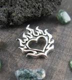 Flaming Heart Pendant, Handmade - 925 Sterling Silver
