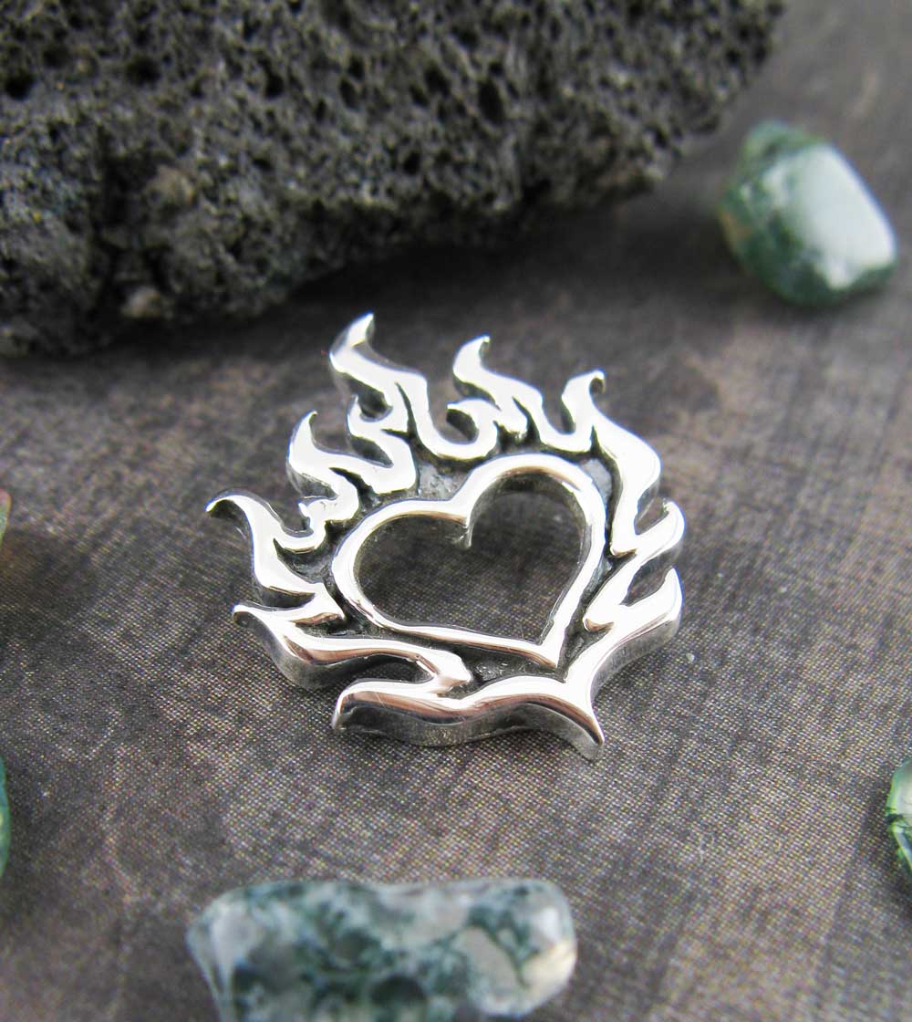 Flaming Heart Pendant, Handmade - 925 Sterling Silver