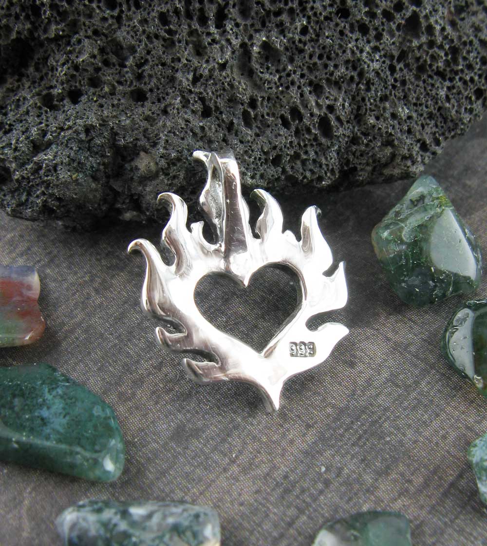 Flaming Heart Pendant, Handmade - 925 Sterling Silver