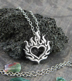 Flaming Heart Pendant, Handmade - 925 Sterling Silver
