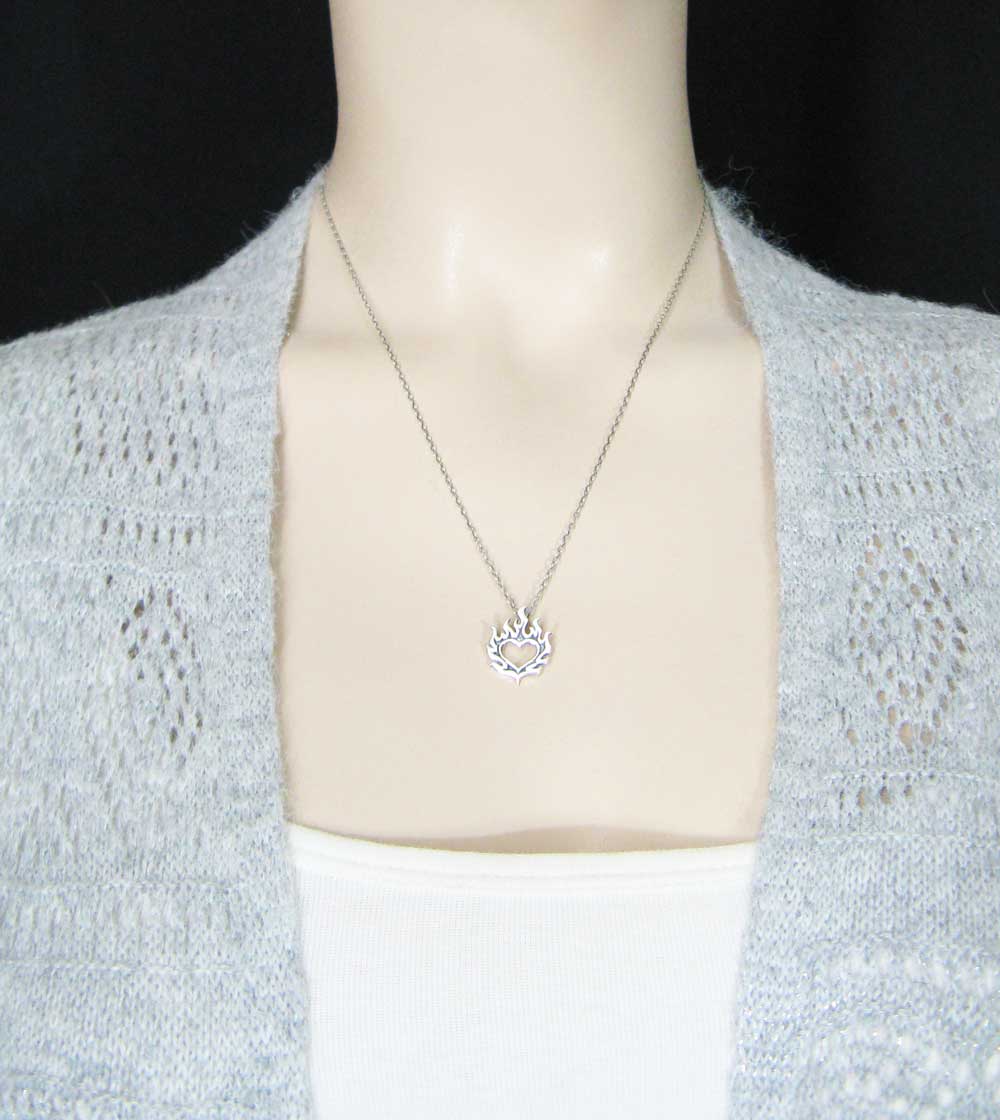 Flaming Heart Pendant, Handmade - 925 Sterling Silver