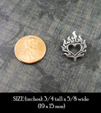 Flaming Heart Pendant, Handmade - 925 Sterling Silver