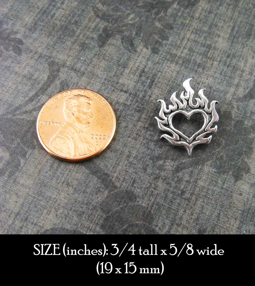 Flaming Heart Pendant, Handmade - 925 Sterling Silver