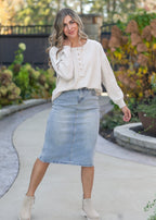 Greta Light Wash Midi Denim Skirt - FINAL SALE