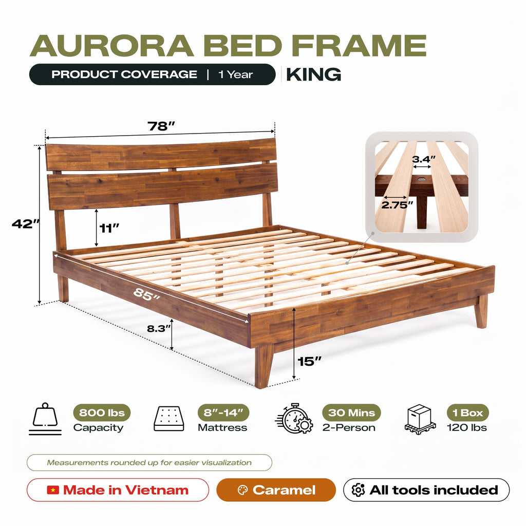 Aurora Solid Wood Bed Frame