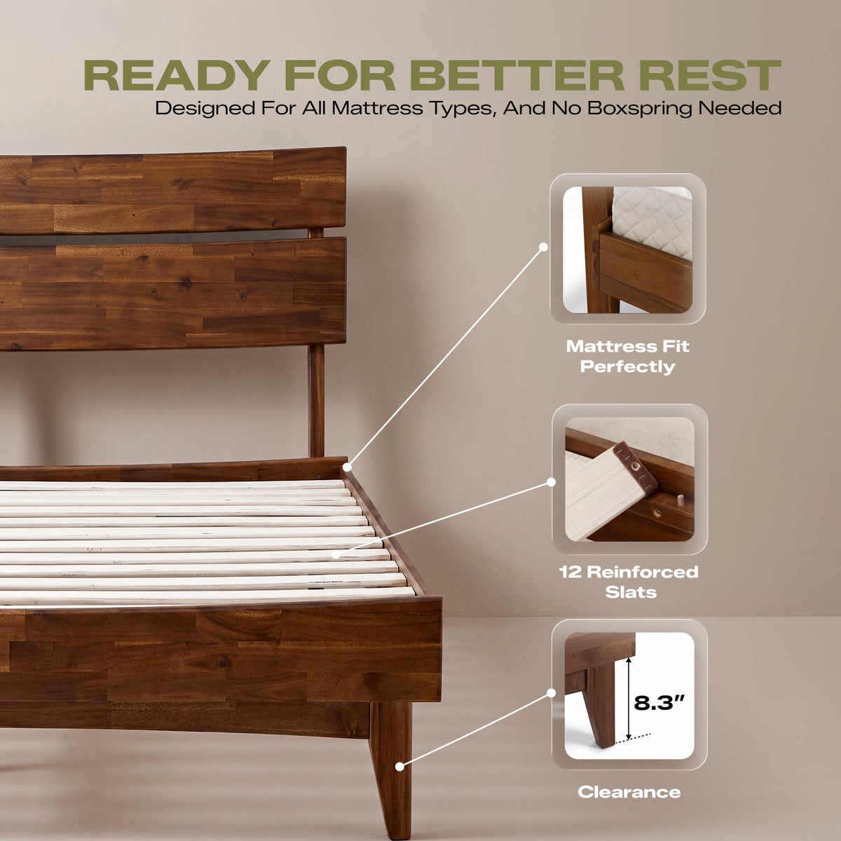 Aurora Solid Wood Bed Frame