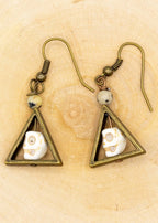 Hand Carved Skull Patinated Brass Earrings