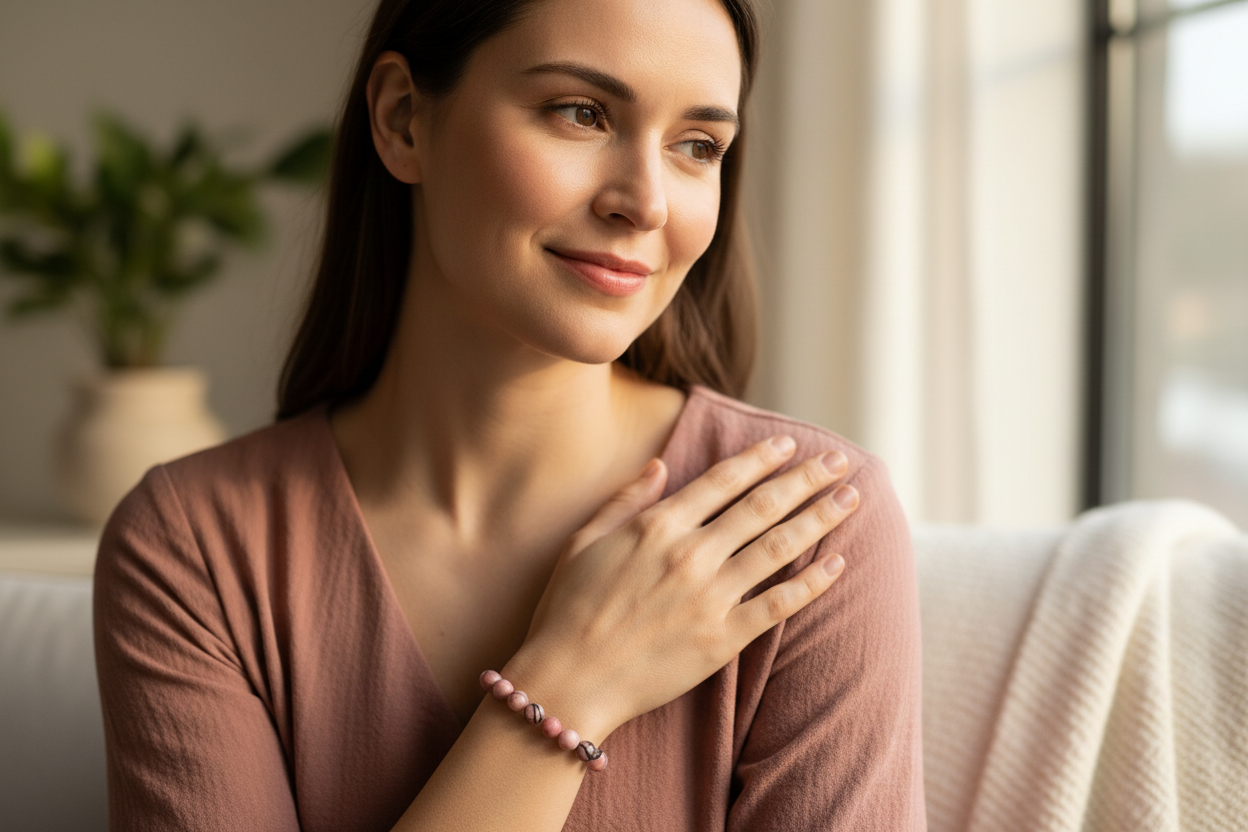 Rhodonite Round Bead Bracelet - Anxiety Calmer
