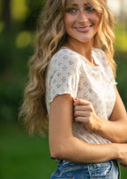 Larza Blue Floral Lettuce Hem Top - FINAL SALE
