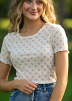 Larza Blue Floral Lettuce Hem Top - FINAL SALE