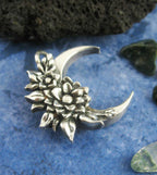 Mystical Floral Crescent Moon Pendant, Handmade