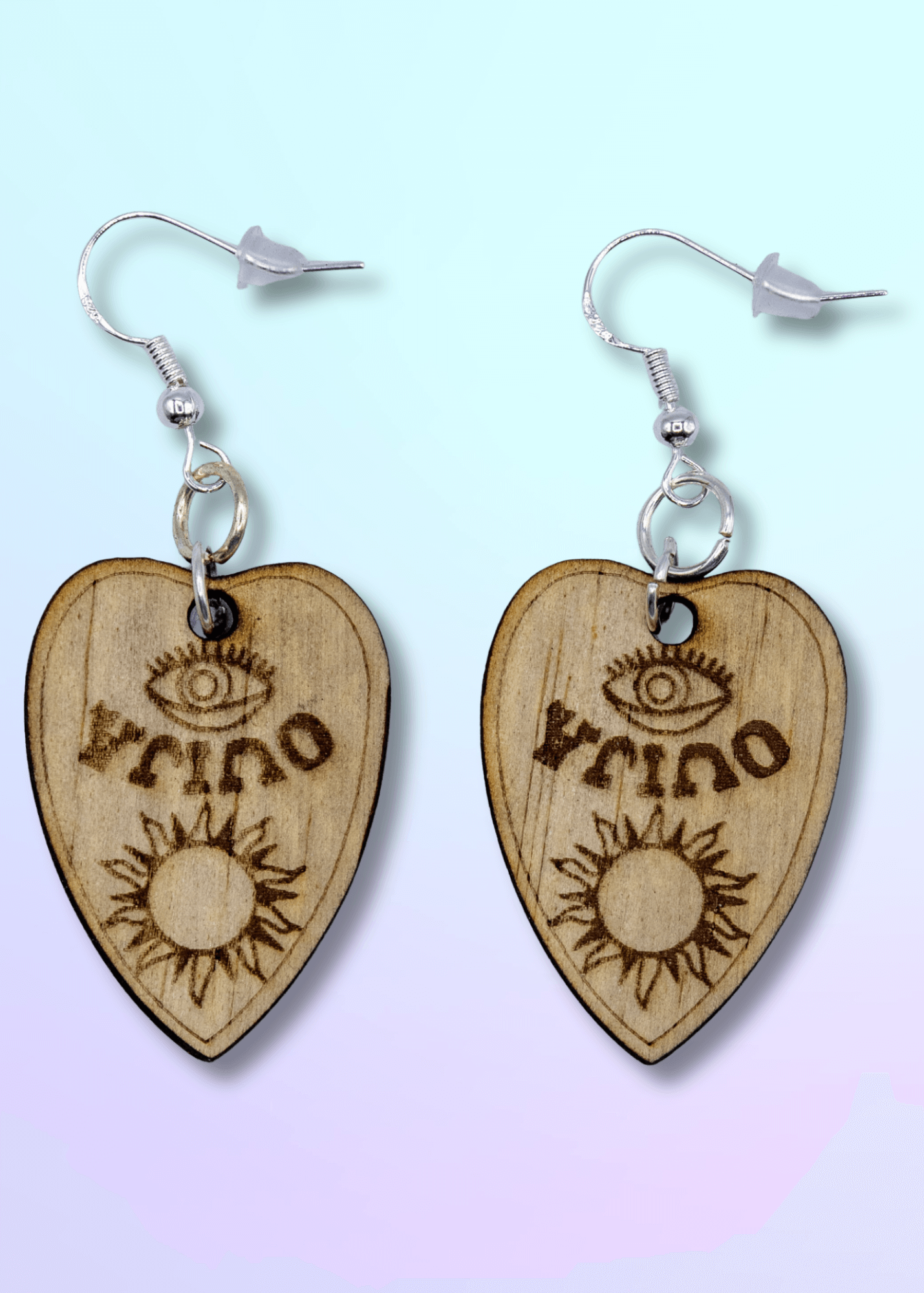 Ouija Planchette Dangling Wooden Earrings