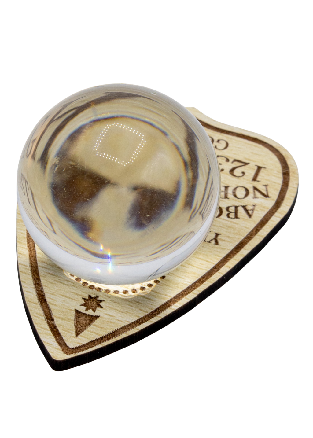 Printed Planchette Wood Crystal Sphere Holder