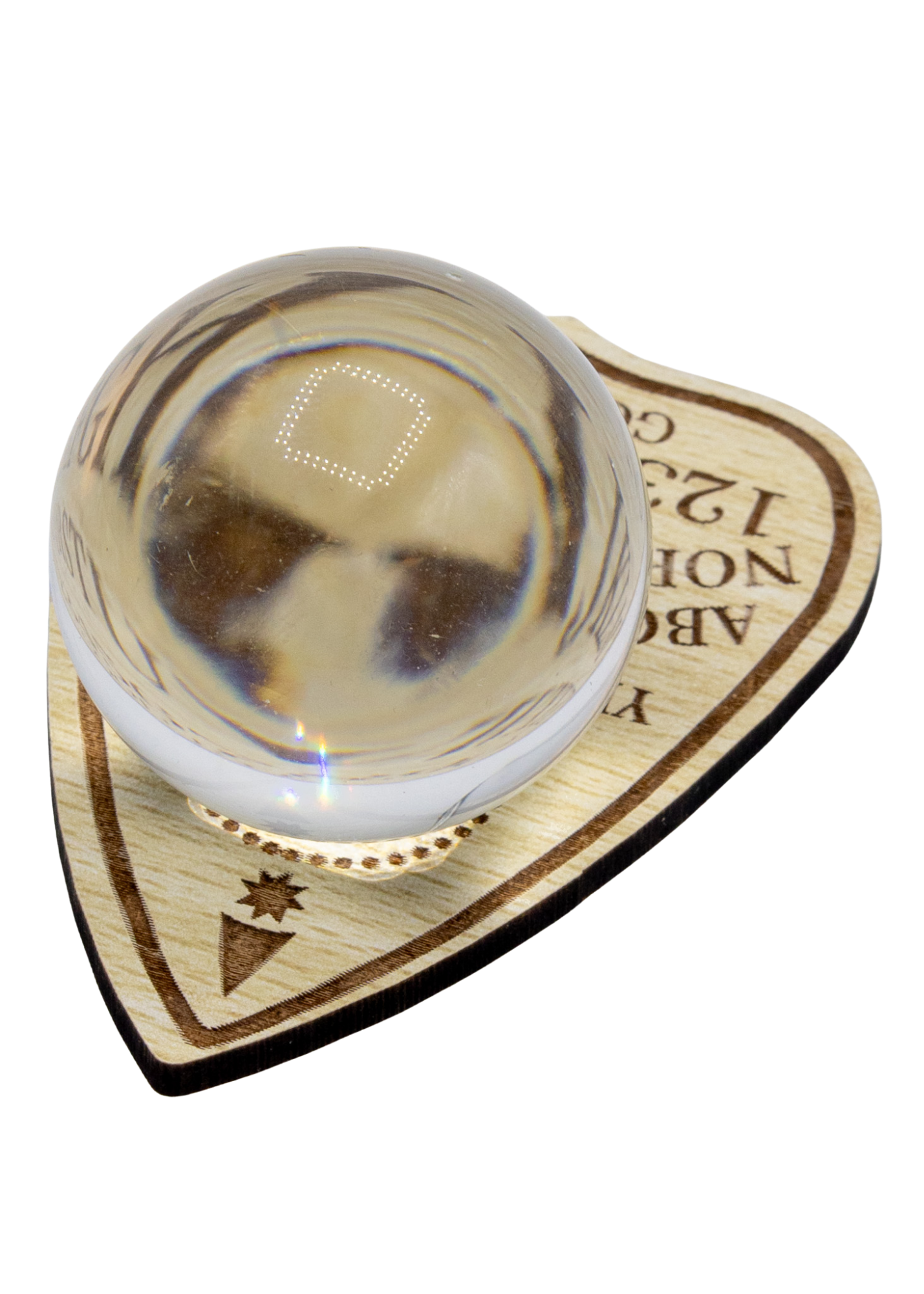 Printed Planchette Wood Crystal Sphere Holder