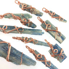 Raw Blue Kyanite Crystal Pendant Necklace w/ 2 Swirls, Copper Wire-Wrapped, Handmade