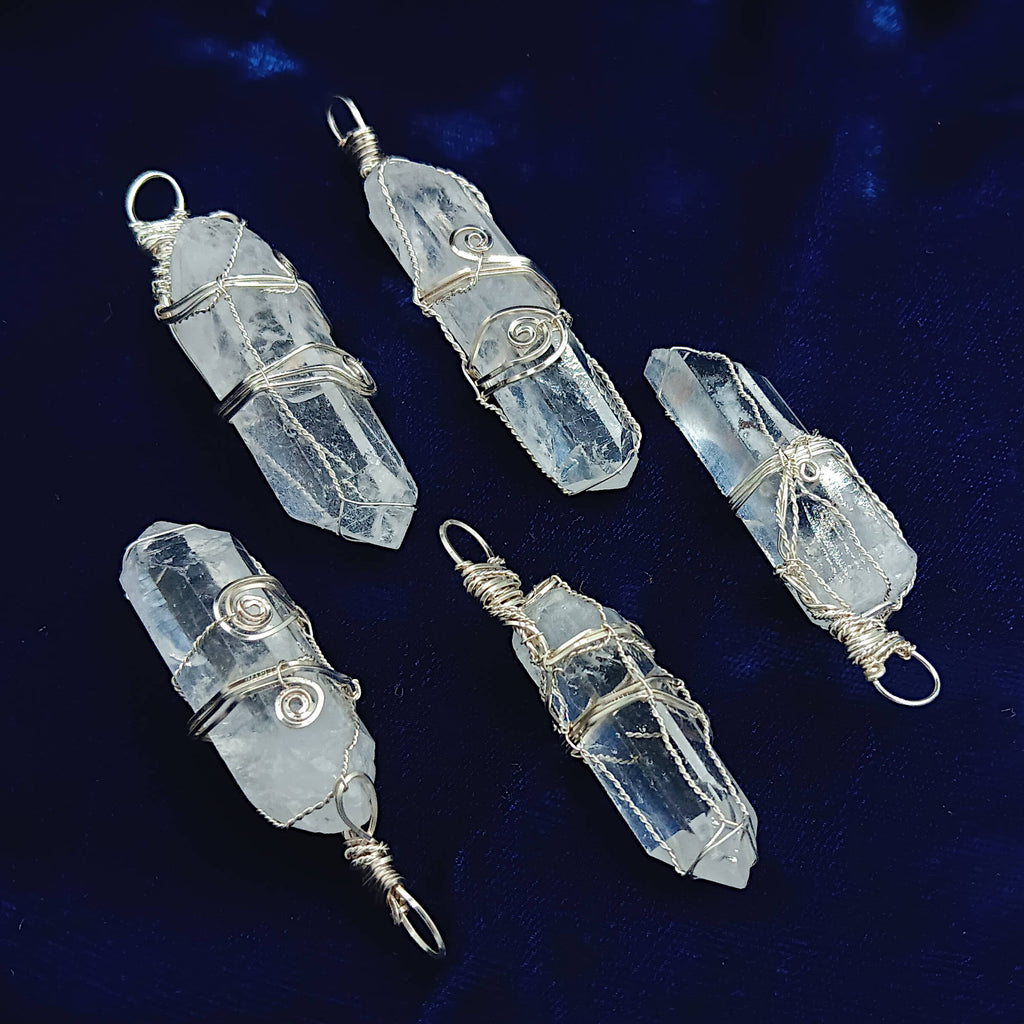 Raw Quartz Crystal Point Pendant – Silver-Plated Wire Wrapped Necklace, Handmade