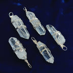 Raw Quartz Crystal Point Pendant – Silver-Plated Wire Wrapped Necklace, Handmade