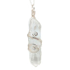 Raw Quartz Crystal Point Pendant – Silver-Plated Wire Wrapped Necklace, Handmade