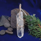Raw Quartz Crystal Point Pendant – Silver-Plated Wire Wrapped Necklace, Handmade