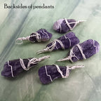 Raw Amethyst Crystal Point Pendant – Handmade Silver-Plated Wire Wrapped Necklace