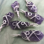 Raw Amethyst Crystal Point Pendant – Handmade Silver-Plated Wire Wrapped Necklace