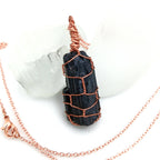Raw Black Tourmaline Crystal Pendant Necklace, Copper Wire-Wrapped, Handmade