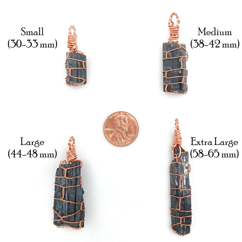 Raw Black Tourmaline Crystal Pendant Necklace, Copper Wire-Wrapped, Handmade