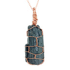 Raw Black Tourmaline Crystal Pendant Necklace, Copper Wire-Wrapped, Handmade