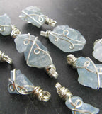 Raw Blue Celestite Crystal Pendant, Silver Wire-Wrapped, Handmade