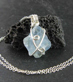 Raw Blue Celestite Crystal Pendant, Silver Wire-Wrapped, Handmade