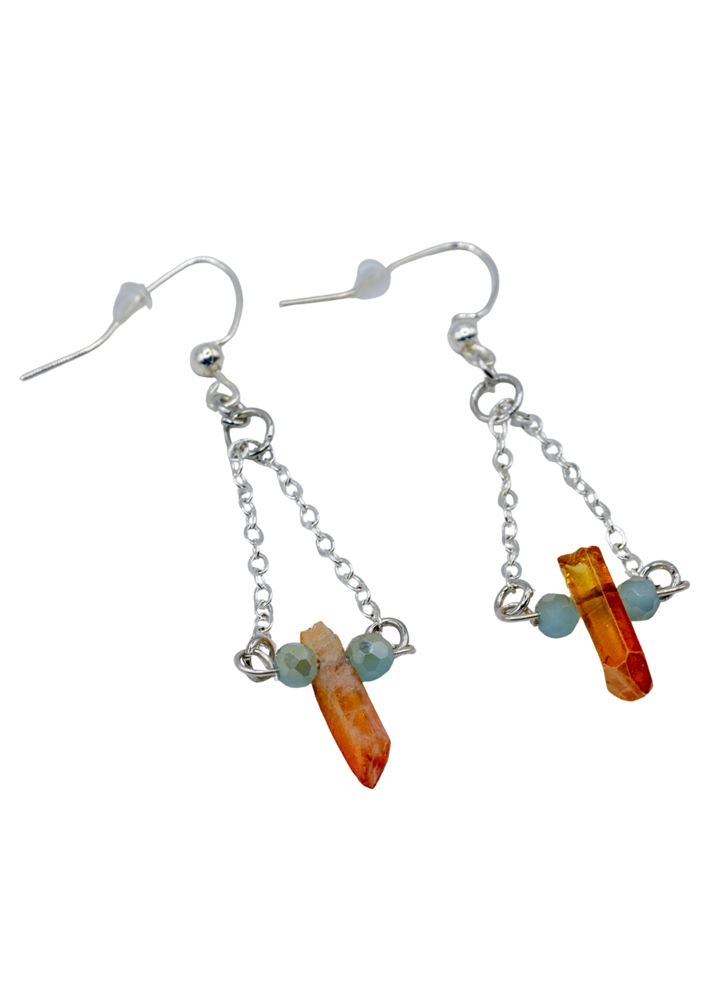 Silver Aura Quartz Dangle Earrings