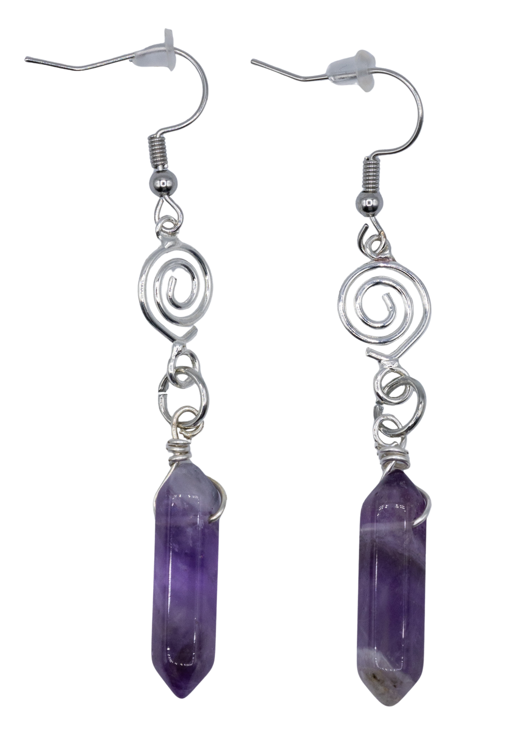 Silver Wrapped Amethyst Point Earrings