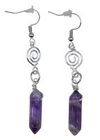Silver Wrapped Amethyst Point Earrings