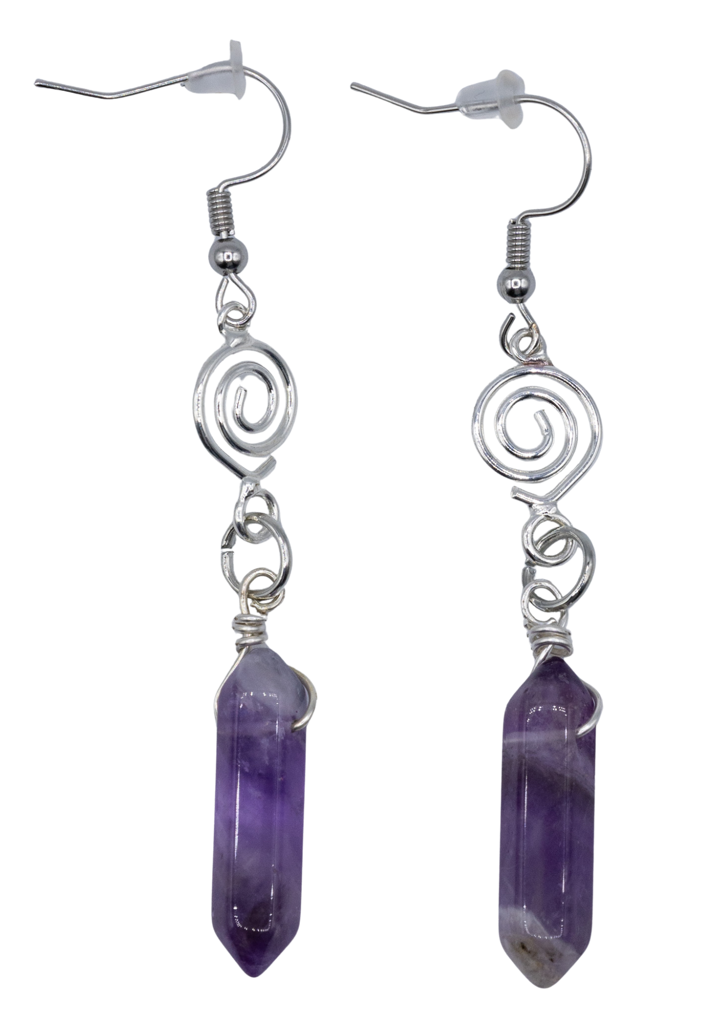 Silver Wrapped Amethyst Point Earrings