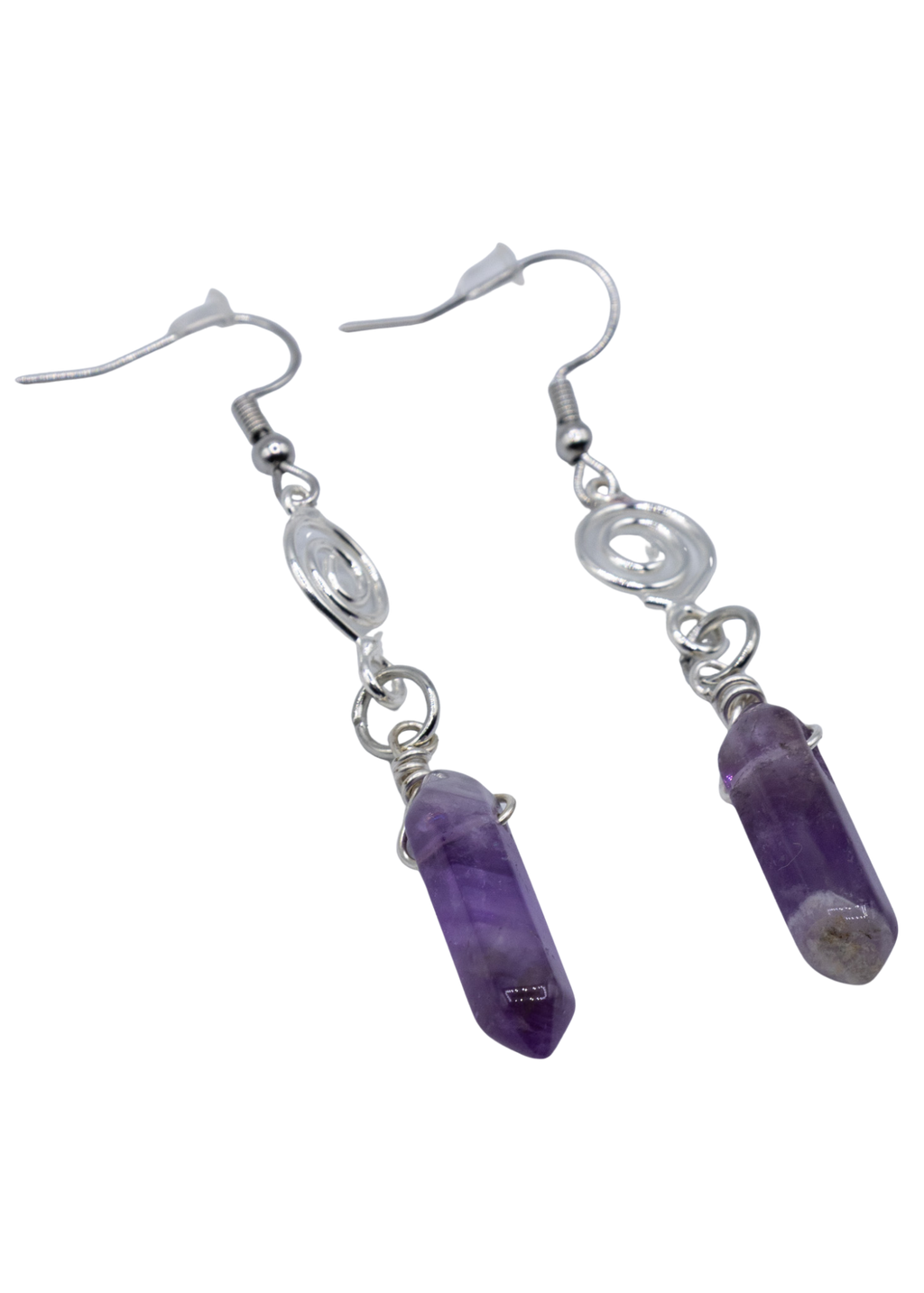 Silver Wrapped Amethyst Point Earrings