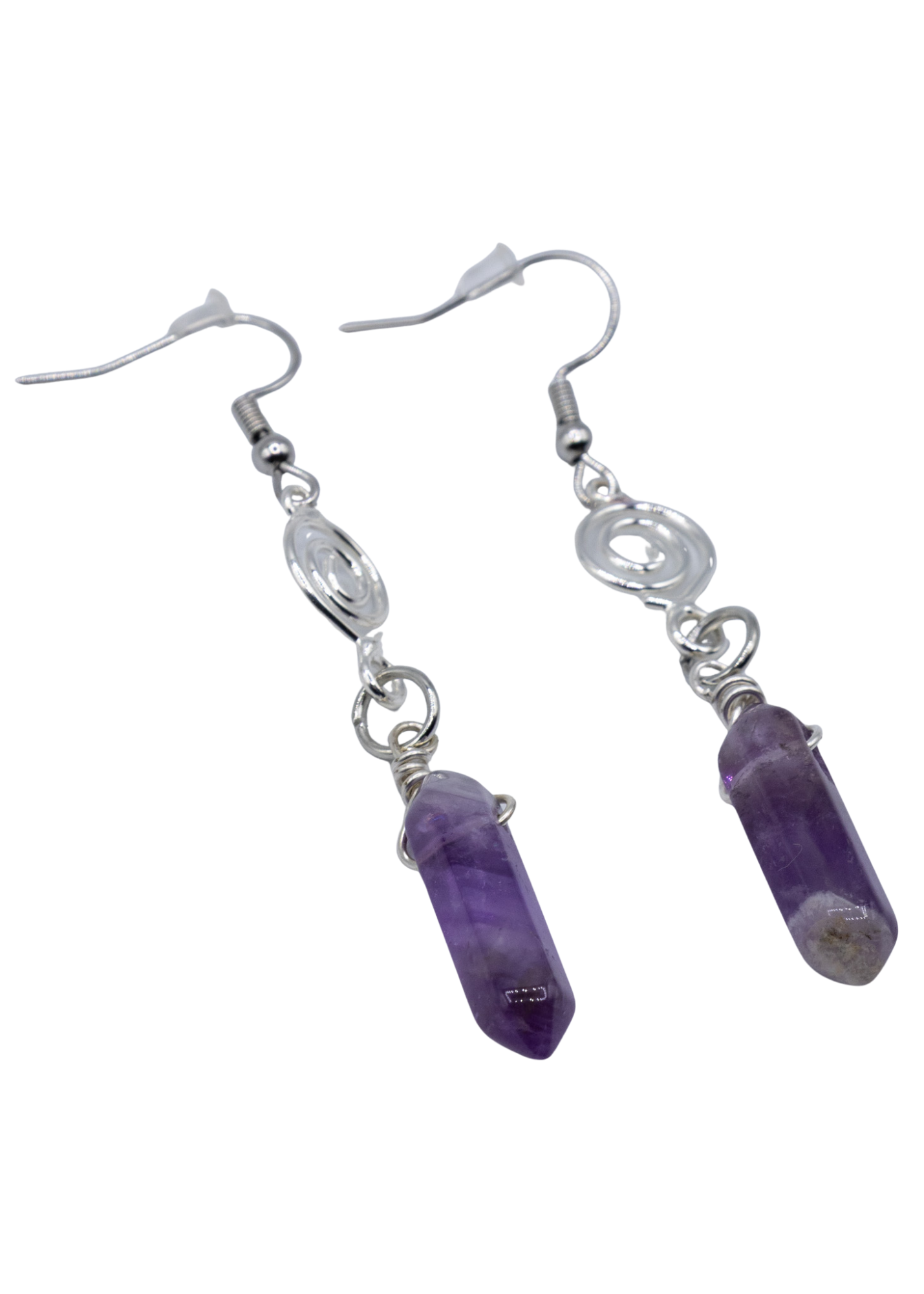 Silver Wrapped Amethyst Point Earrings