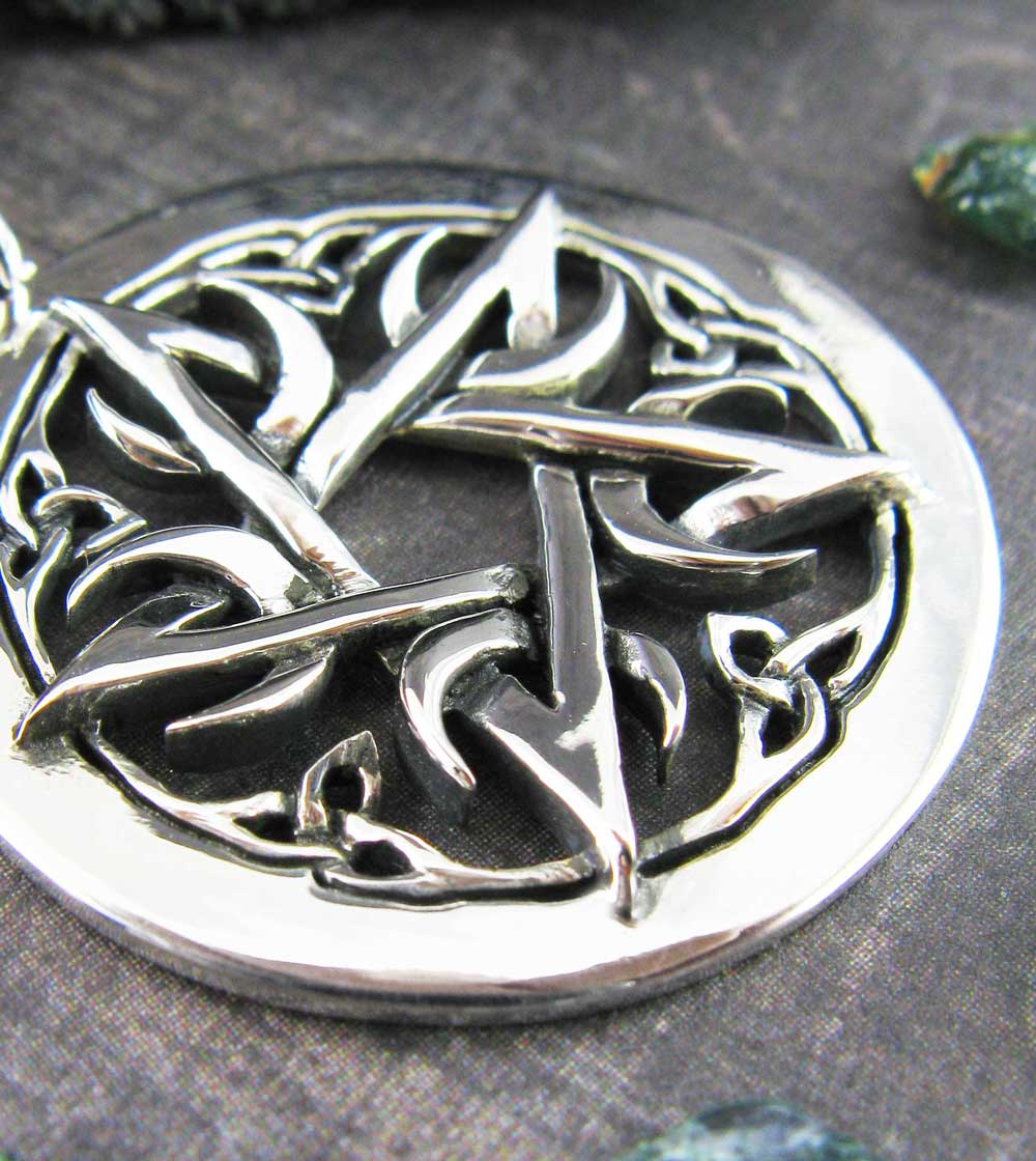 SMALL Crescent Moon Pentacle Pendant, Handmade - 925 Sterling Silver