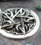 SMALL Crescent Moon Pentacle Pendant, Handmade - 925 Sterling Silver
